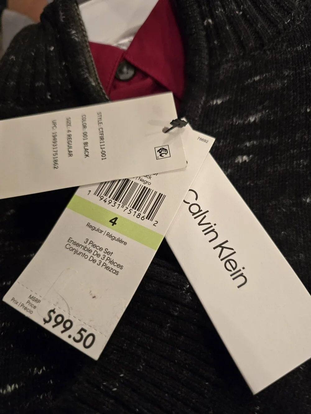Calvin Klein Boys Long-Sleeve Sweater, Shirt and Pants, 3-Piece Set - NWT